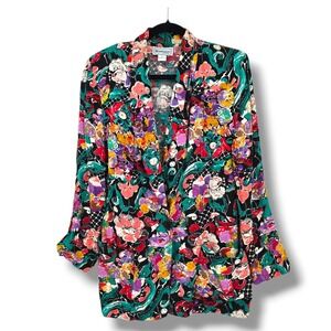 Requirements Petite Womens Blazer Jacket Black Floral Print Single Button Size 8